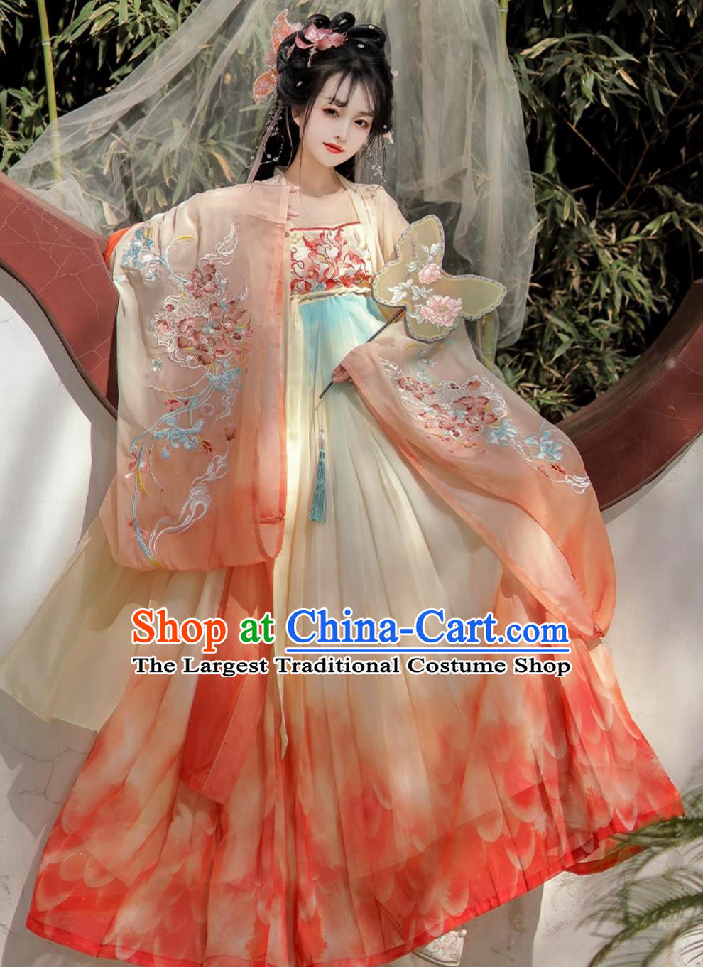 Embroidered High Waist Gradient Hezi Skirt Hanfu Women Full Set Chinese Ancient Style Tang Dynasty Costume