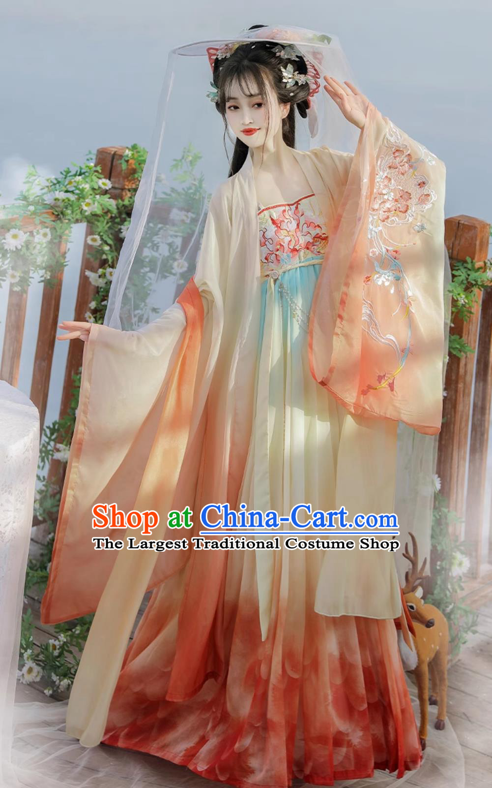 Embroidered High Waist Gradient Hezi Skirt Hanfu Women Full Set Chinese Ancient Style Tang Dynasty Costume