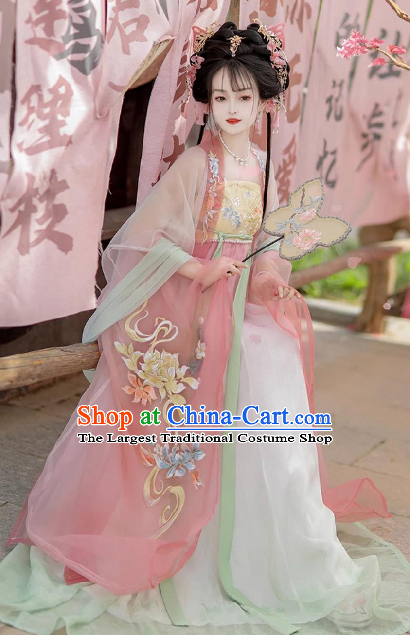 Tang Dynasty Hanfu Women Ancient Chinese Costume Fairy Qixiong Ruqun Flowing Fairy Dress Twelve Flower Goddesses Clothing