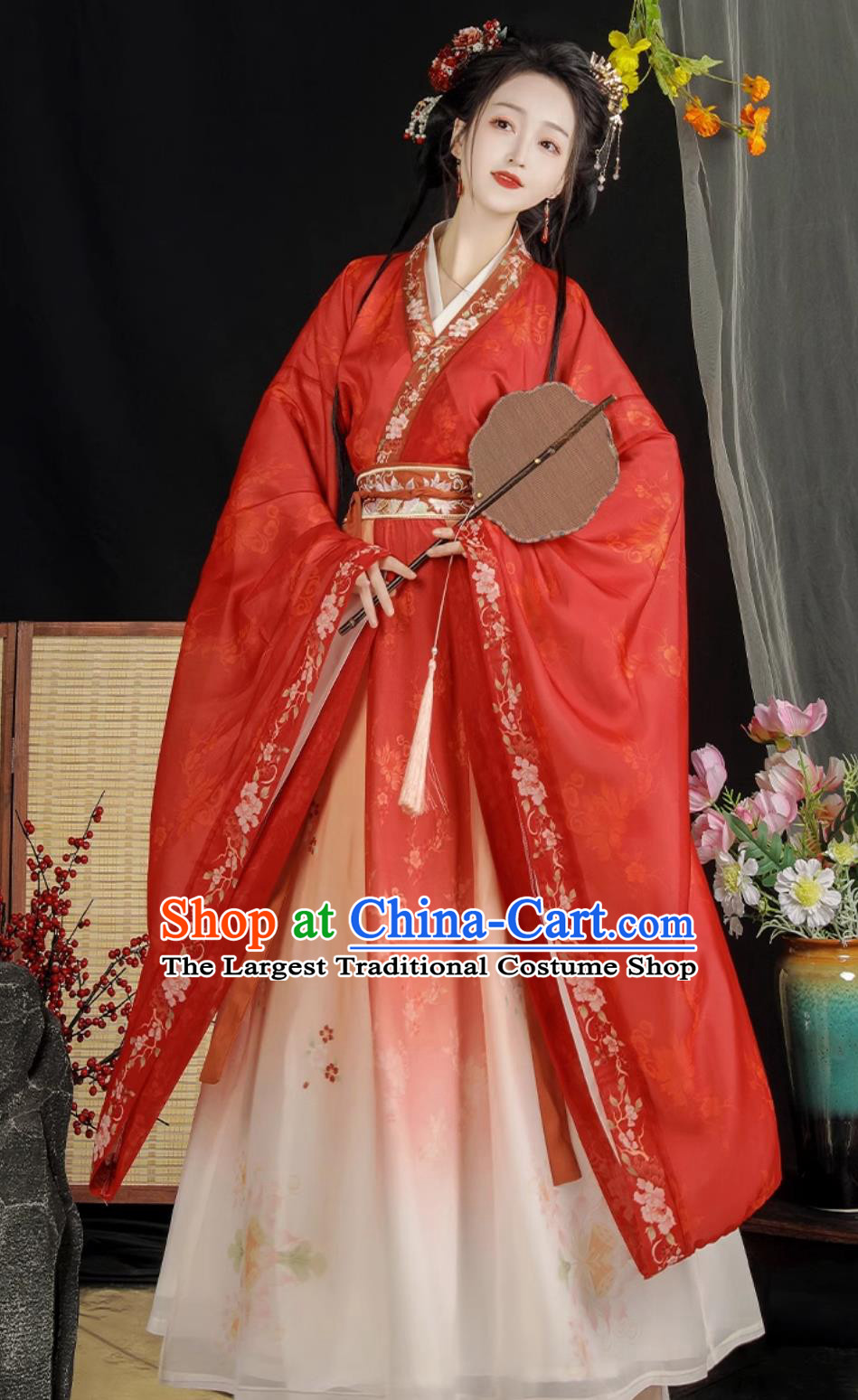 Traditional Hanfu Women Cross Collar High Waist Ruqun Wei Jin Style Wide Sleeves Chinese Style Dress