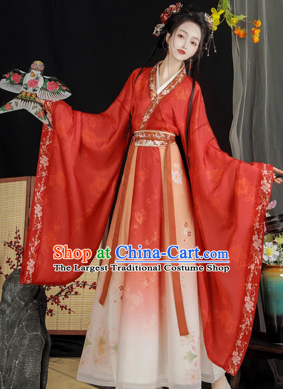 Traditional Hanfu Women Cross Collar High Waist Ruqun Wei Jin Style Wide Sleeves Chinese Style Dress