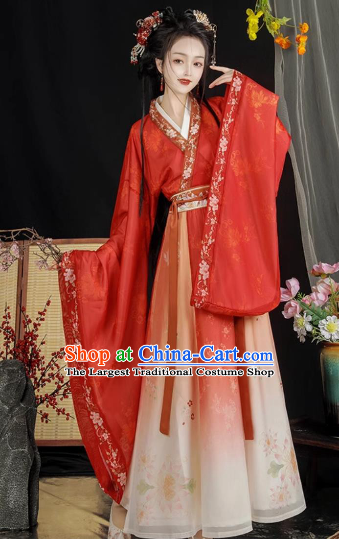 Traditional Hanfu Women Cross Collar High Waist Ruqun Wei Jin Style Wide Sleeves Chinese Style Dress