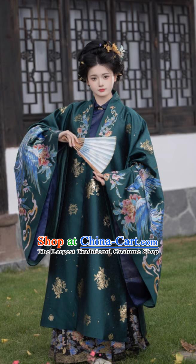Chinese Hanfu Ming Dynasty Style Pifeng Brocade Cloak Double Layer Gold Weave Jacquard Coat