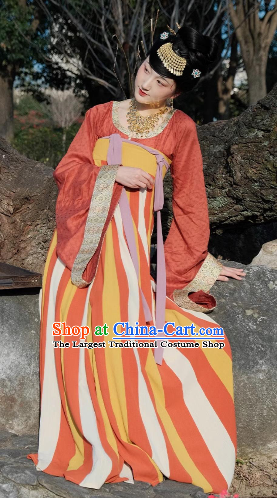 Hanfu Dress Tang Dynasty Open Collar Short Shirt Restoration High Waist Runqun Chinese Traditional Clothing