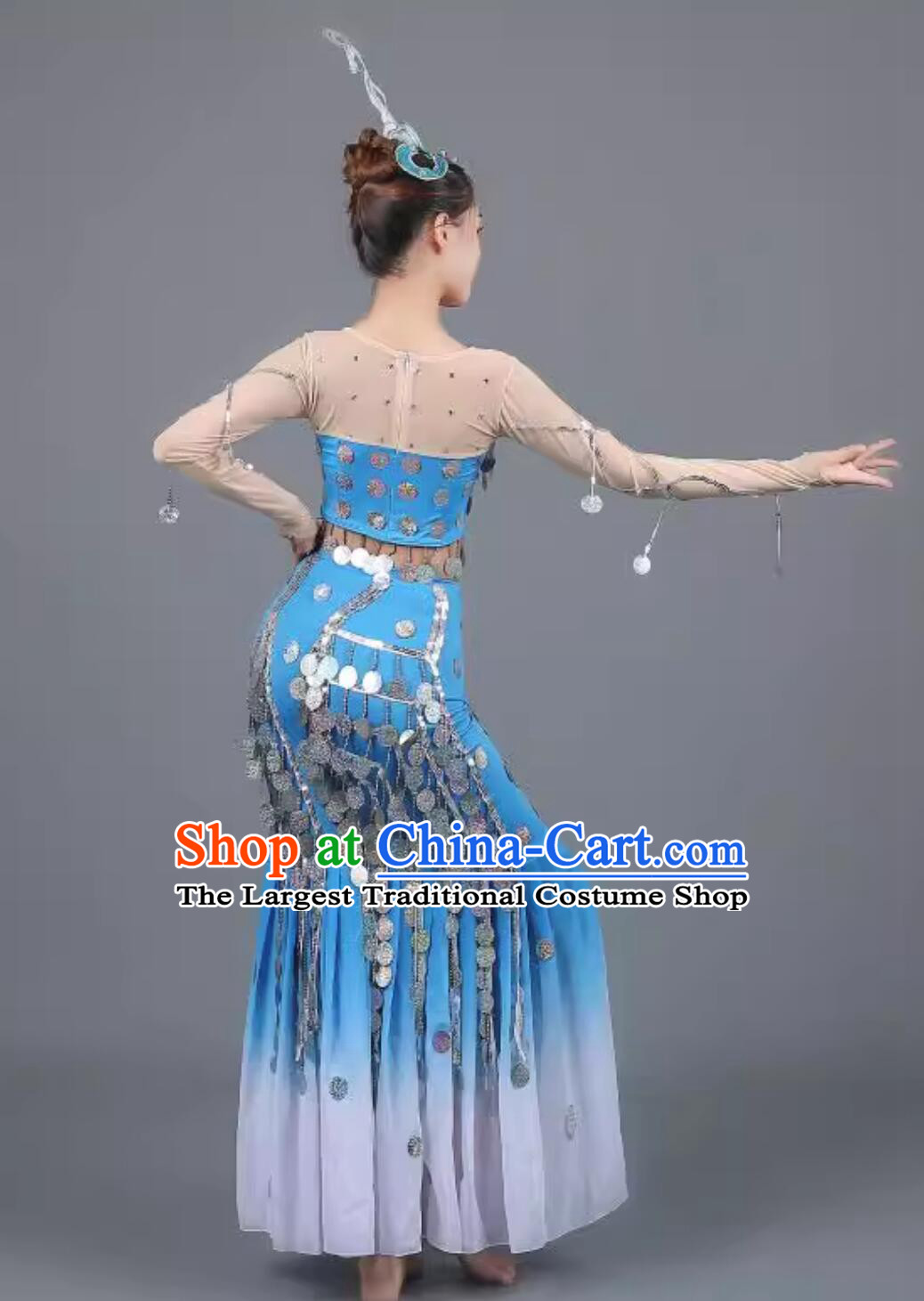 Dai Ethnic Dance Costume Performance Outfit Water Spirit Dance Peacock Dance Clothing Women Show Dress Sequin Mermaid Skirt