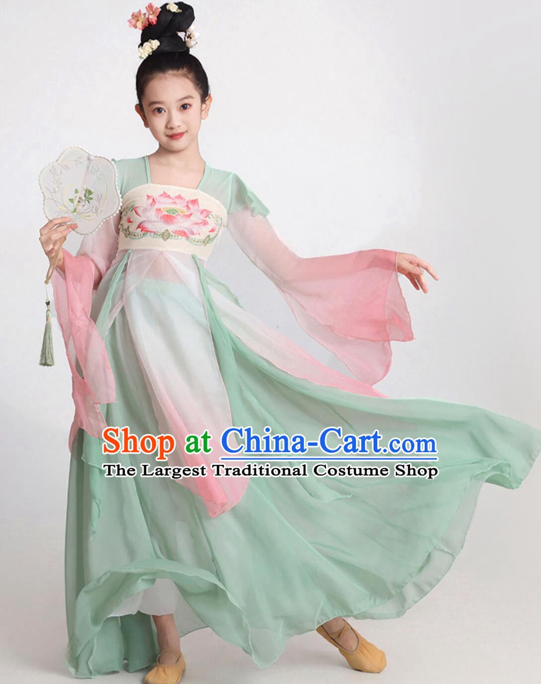 Children Han Style Chinese Classical Dance Costume Girls Fan Dance Performance Outfit Tang Dress