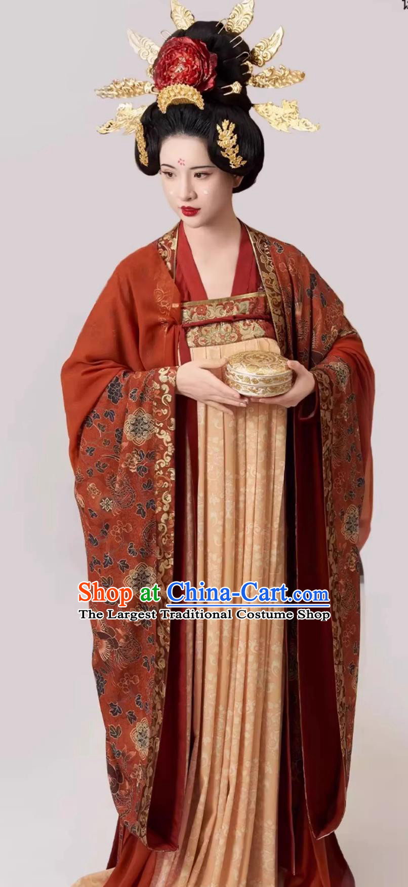 Huacai Oriental Show Tang Dynasty Restoration Wide Sleeve Gown With Pibo Chinese Imitation Zhuanghua High Waist Ruqun Hanfu Dress