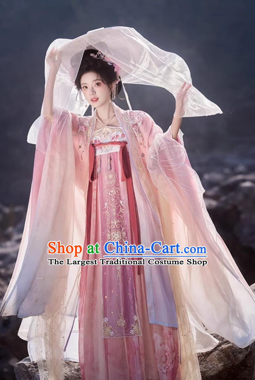 Chinese Hanfu Women Heavy Embroidery Wide Sleeve Gown Hezi Dress Tang Dynasty Style Costumes Complete Set