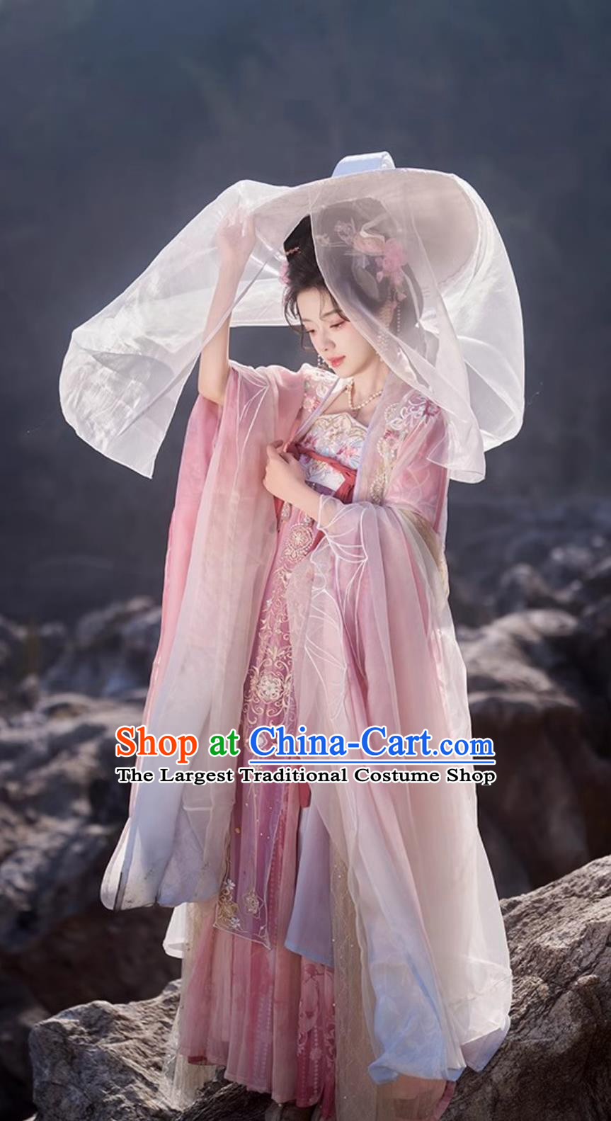 Chinese Hanfu Women Heavy Embroidery Wide Sleeve Gown Hezi Dress Tang Dynasty Style Costumes Complete Set