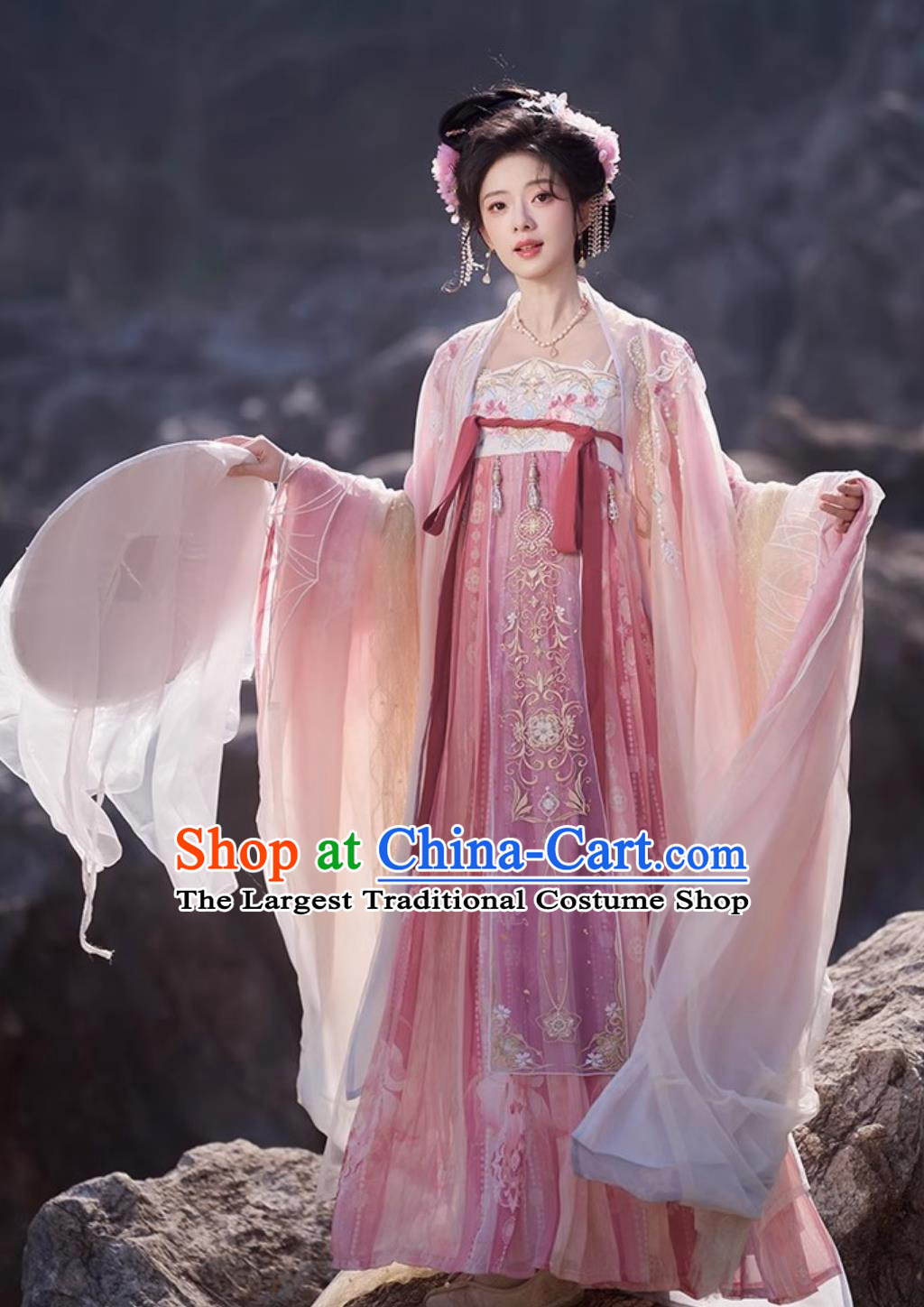 Chinese Hanfu Women Heavy Embroidery Wide Sleeve Gown Hezi Dress Tang Dynasty Style Costumes Complete Set