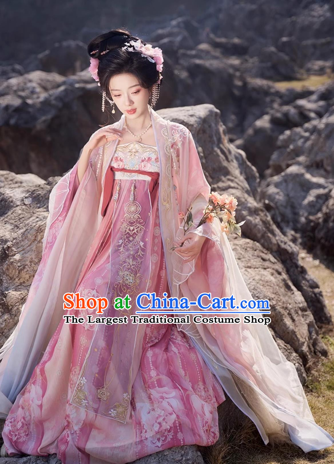 Chinese Hanfu Women Heavy Embroidery Wide Sleeve Gown Hezi Dress Tang Dynasty Style Costumes Complete Set