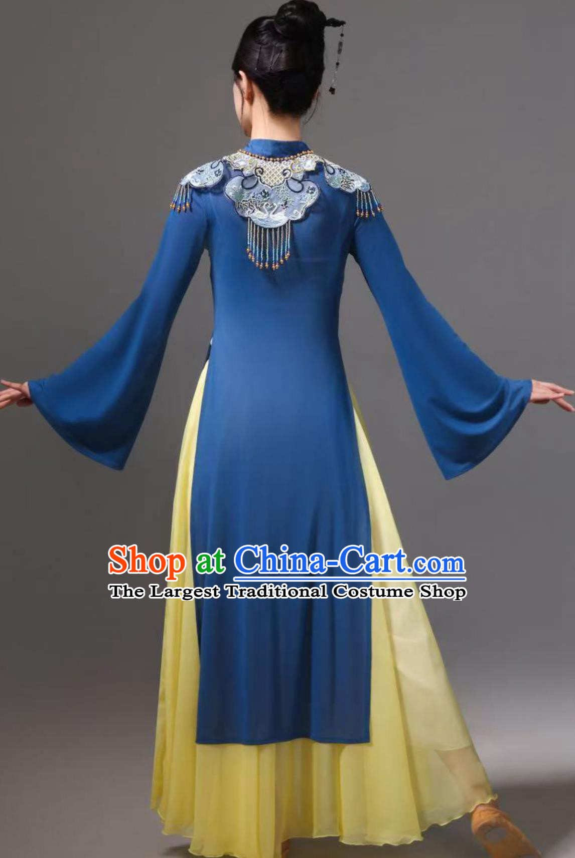 Classical Dance Performance Costume Women Chinese Ming Dynasty Hanfu Embroidered Cloud Collar Cheongsam Dance Practice Wear Set