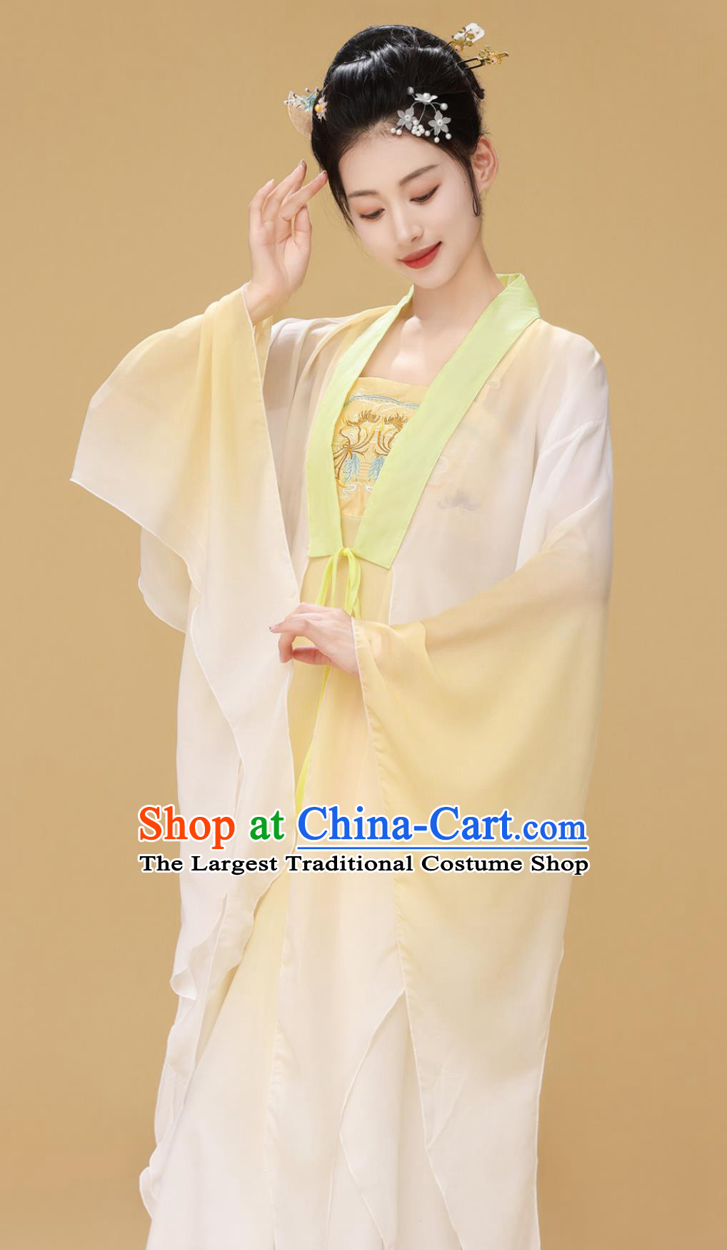 Classical Dance Performance Costume Women Elegant Hanfu Chinese Style Poetic Floral Wang Shiyi Yellow Flower Slim Dance Dress