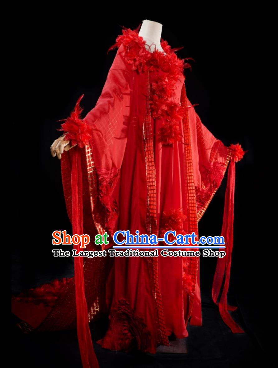 TV Series Chinese Paladin  Fire Ghost Queen Replica Costume Ancient China Goddess Clothing Traditional Red Hanfu Dress