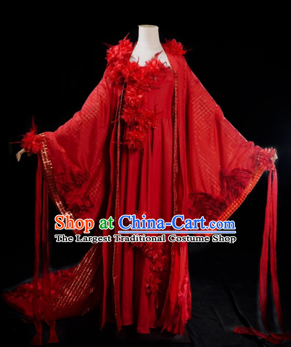 TV Series Chinese Paladin  Fire Ghost Queen Replica Costume Ancient China Goddess Clothing Traditional Red Hanfu Dress