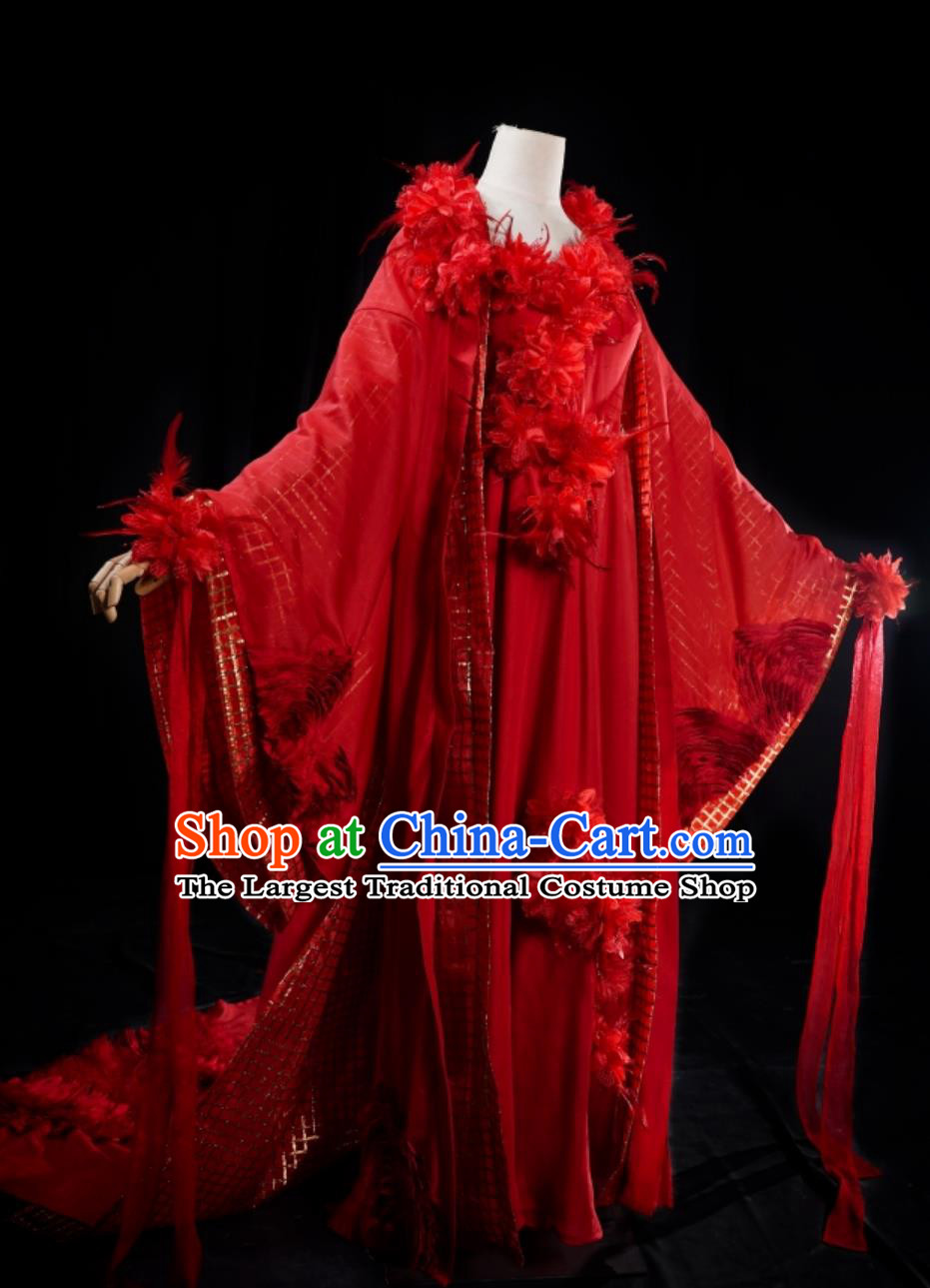 TV Series Chinese Paladin  Fire Ghost Queen Replica Costume Ancient China Goddess Clothing Traditional Red Hanfu Dress
