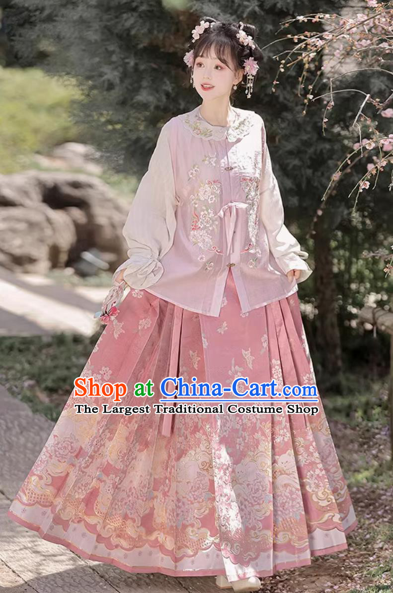 Ming Dynasty HanFu Pink MaMianQun Set Chinese Women Outfit