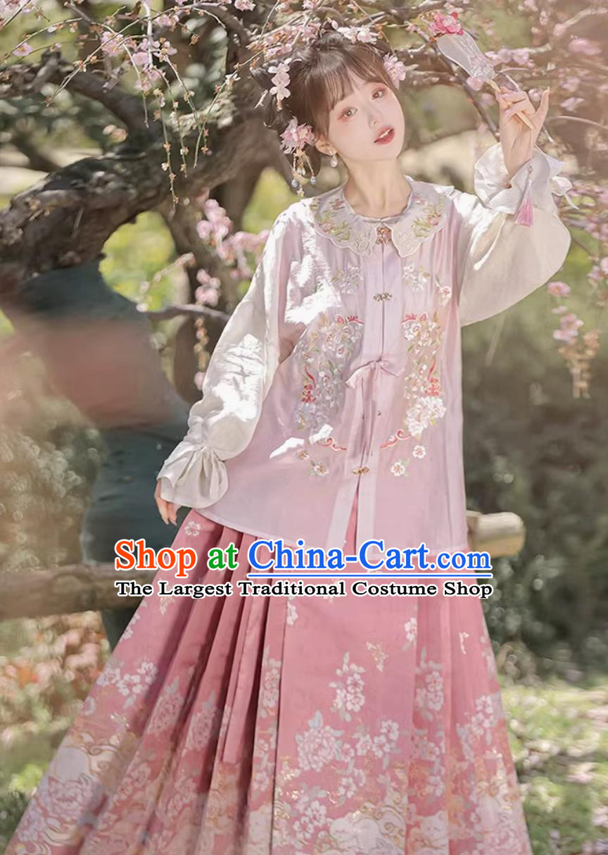 Ming Dynasty HanFu Pink MaMianQun Set Chinese Women Outfit
