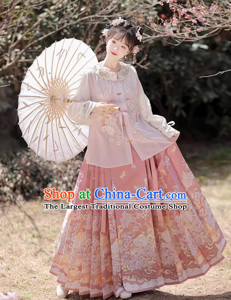 Ming Dynasty HanFu Pink MaMianQun Set Chinese Women Outfit