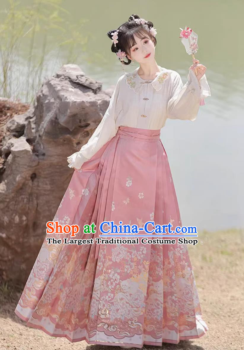 Ming Dynasty HanFu Pink MaMianQun Set Chinese Women Outfit