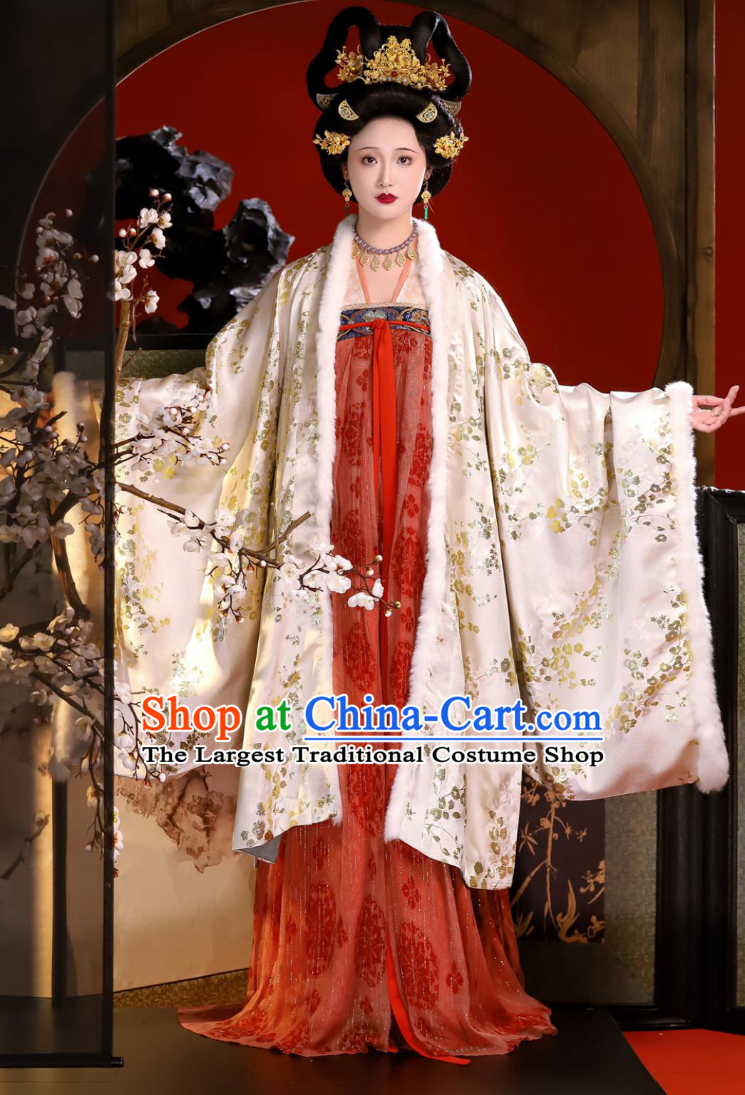 Chinese Traditional Tang Silk Ruqun Dress Daxiu Qixiong Ruqun Ancient Empress Yang Hanfu Set