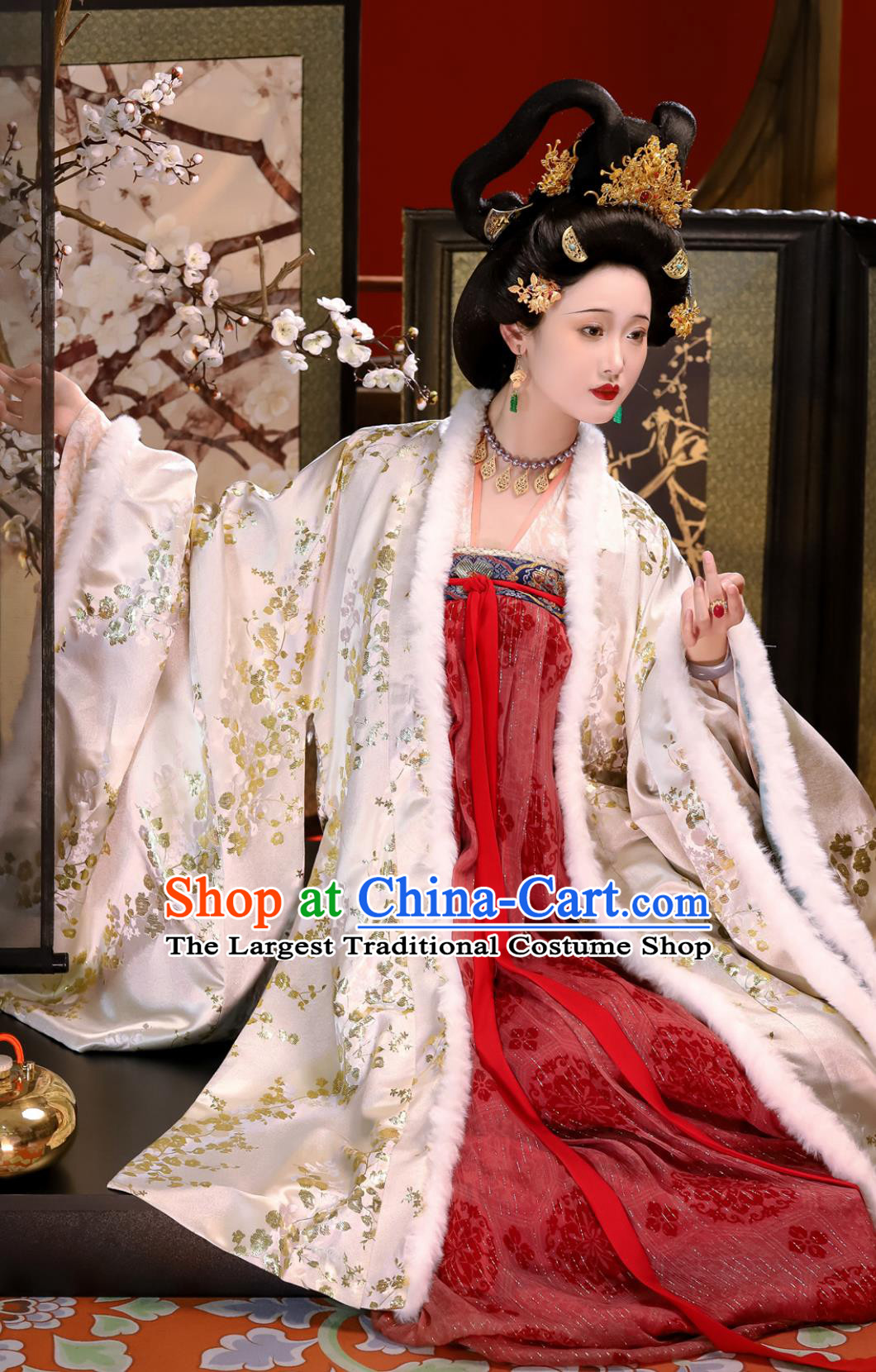 Chinese Traditional Tang Silk Ruqun Dress Daxiu Qixiong Ruqun Ancient Empress Yang Hanfu Set