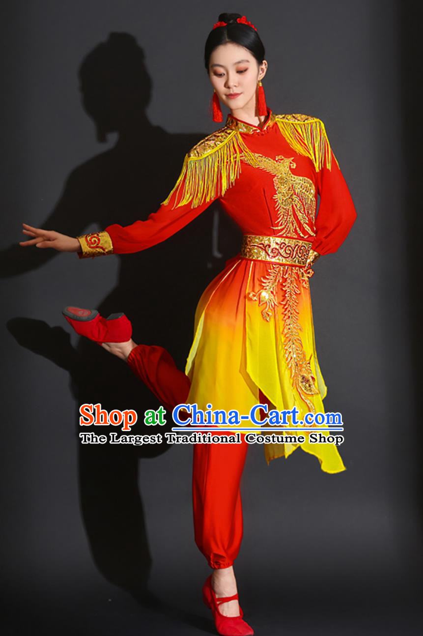 Chinese Drum Performance Red Outfit Majestic Percussion Team Festive Costume