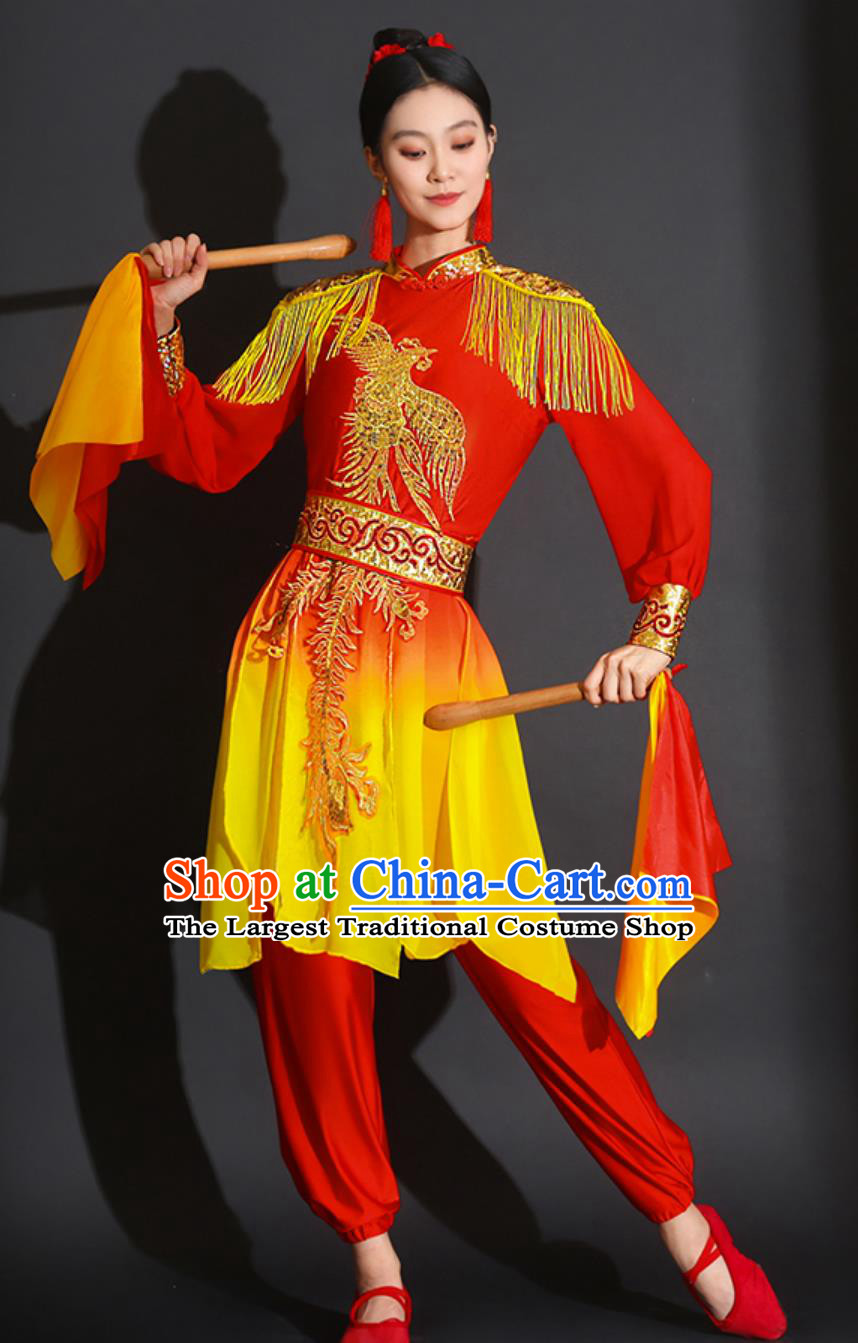 Chinese Drum Performance Red Outfit Majestic Percussion Team Festive Costume