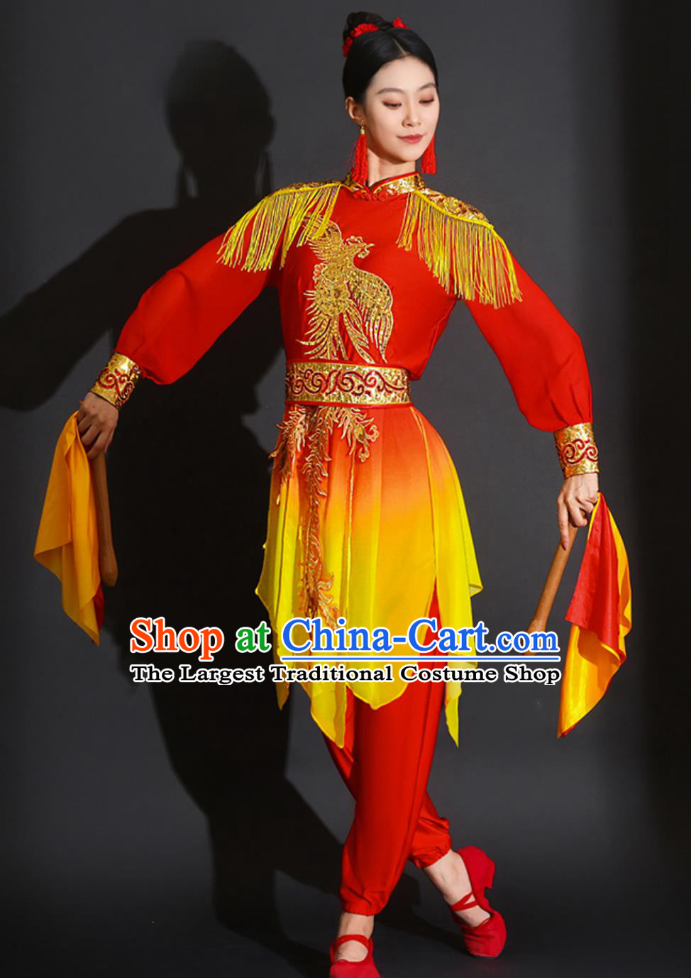 Chinese Drum Performance Red Outfit Majestic Percussion Team Festive Costume