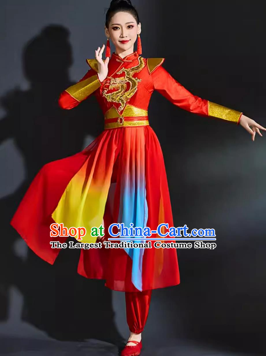 Chinese Drum Performance Red Outfit Women National Trend Yangko Dance Costume