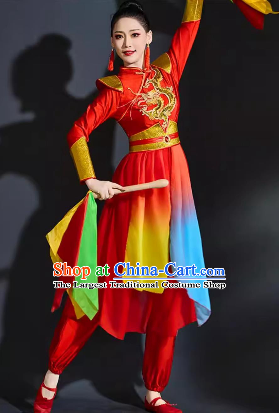 Chinese Drum Performance Red Outfit Women National Trend Yangko Dance Costume
