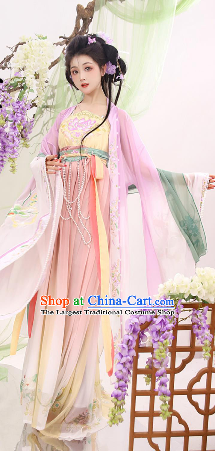 Women Hanfu Chinese Embroidered Tang Dynasty Hezi Qun Ruqun Wide Sleeves Cape Complete Set
