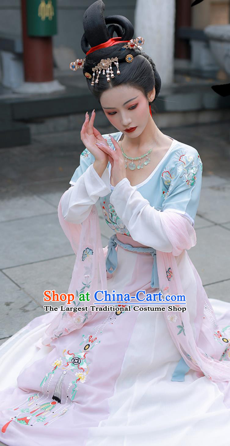 Chinese Hanfu Dress Tang Blouse Embroidered Flare High Waist Ruqun Three Pieces Outfit