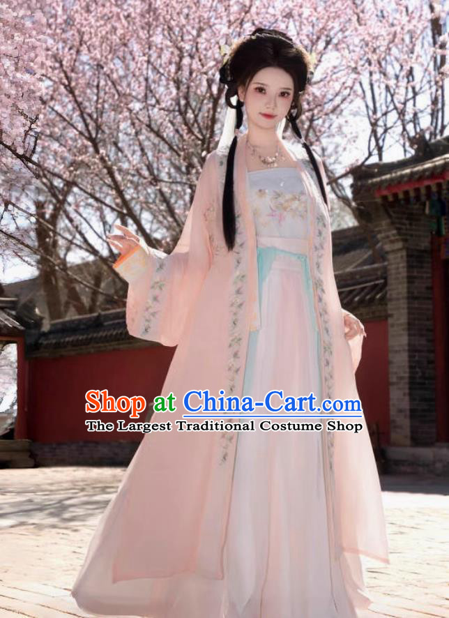Hanfu Women Peach Blossom Song Dynasty Hanfu Embroidered Pink Set