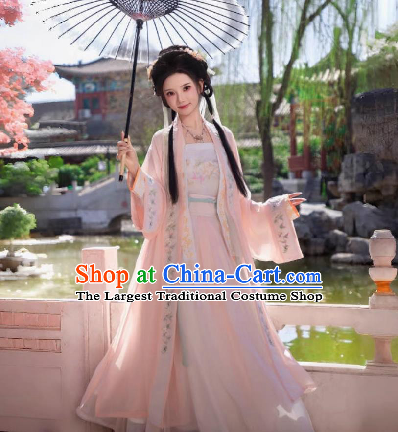 Hanfu Women Peach Blossom Song Dynasty Hanfu Embroidered Pink Set