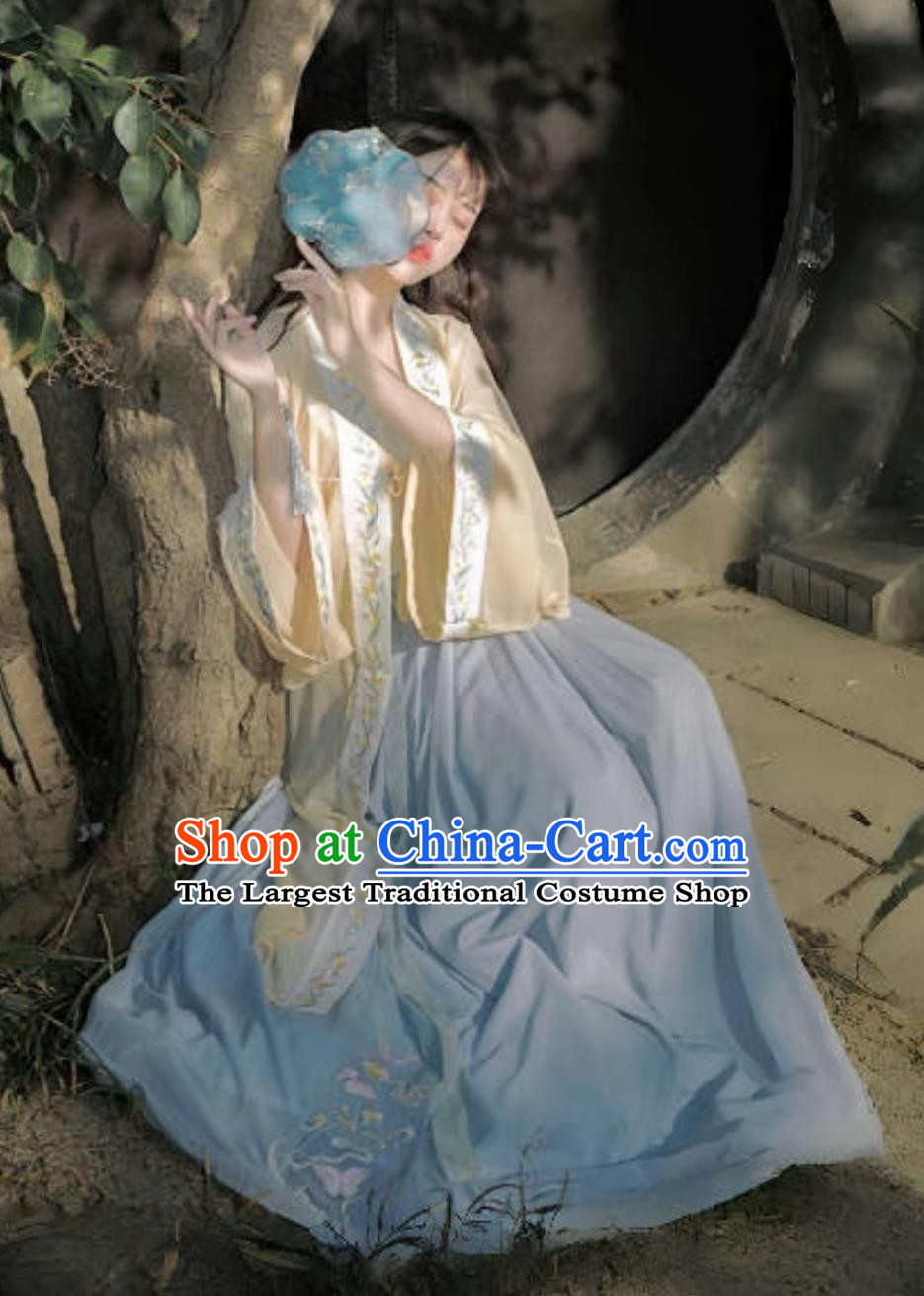 Song Dynasty Hanfu Women Butterfly Encounter Embroidered Cross Collar Beizi High Waist Three Piece Set