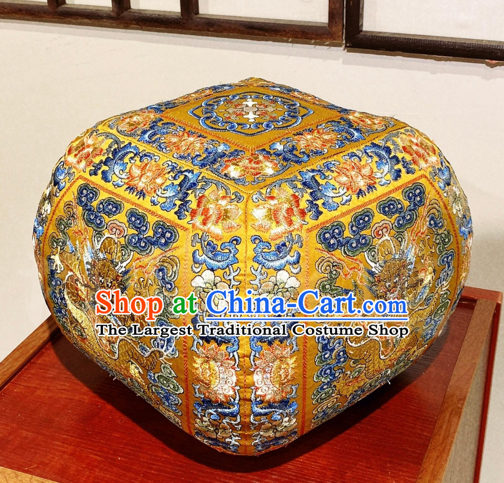 Chinese Traditional Qing Dynasty Palace Embroidered Stool Hand Warmer Armrest Pillow Forbidden City Replica Imperial Emperor Throne Backrest Cushion