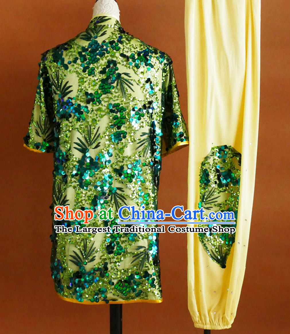Top World Wushu Championships Clothing Sequins Applique Embroidery Changquan Uniform Wushu Competition Short Sleeve Outfit