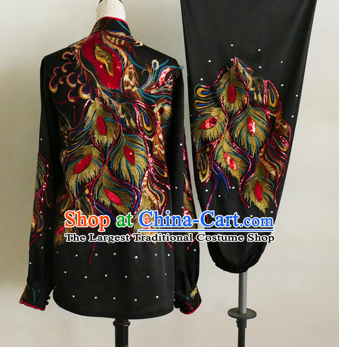 Taijiquan World Cup Full Sequins Embroidery Tai Chi Suit Traditional Kung Fu Costume Ba Duan Jin Taiji Competition Performance Outfit