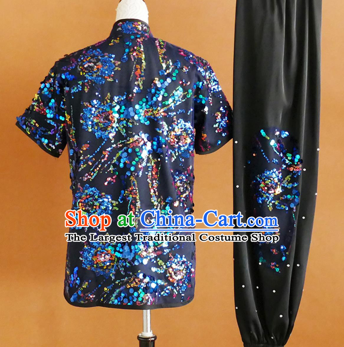 Top Embroidered Changquan Wushu Uniform Full Sequins Competition Outfit Kung Fu Exam Costume Martial Arts Performance Clothing