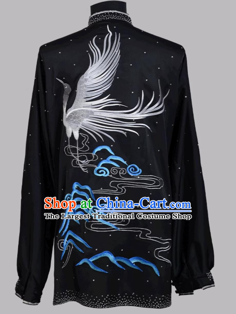 Embroidered Competition Uniform Wushu Exam Costume Kung Fu Chinese Taiji Black Outfit