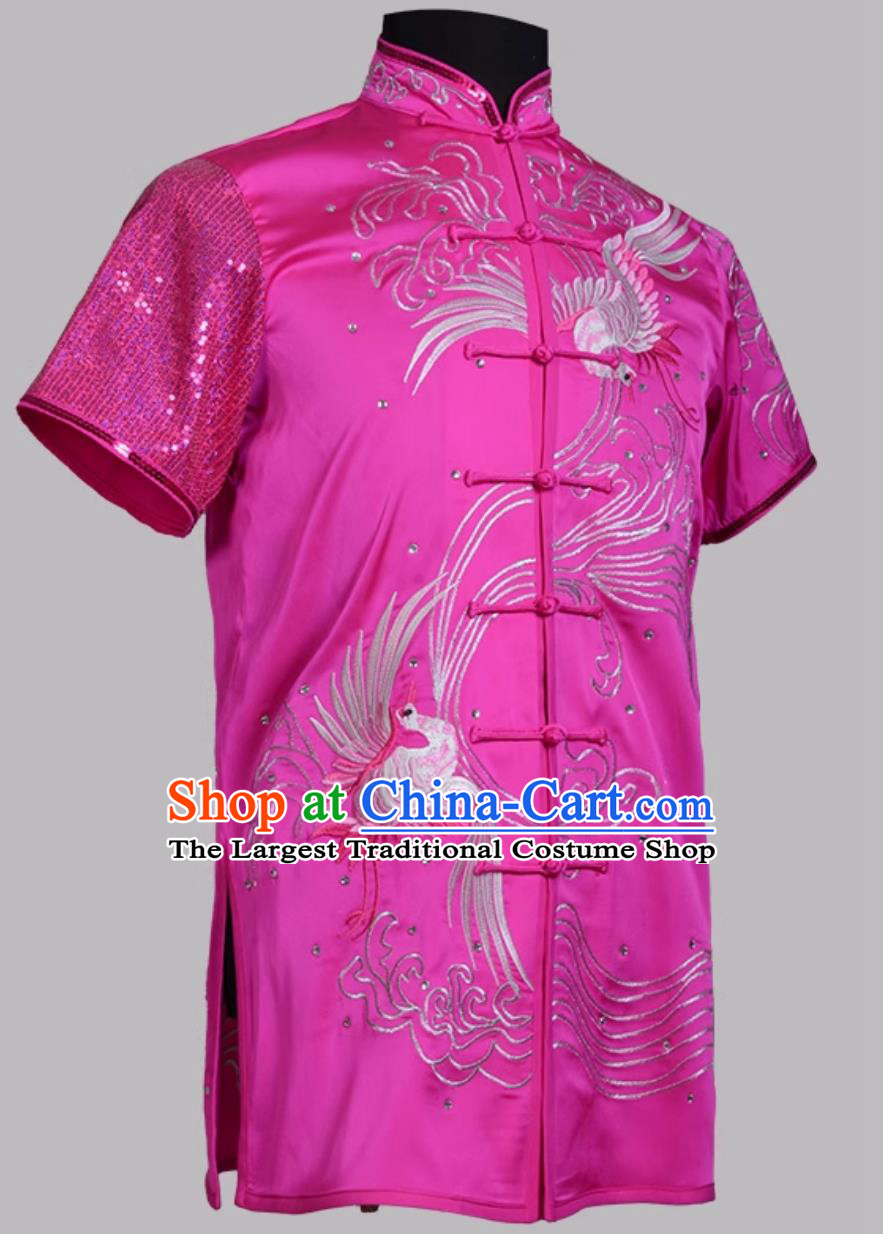 Rose Pink Embroidered Wushu Uniform Colorful Kung Fu Competition Clothing Changquan Outfit