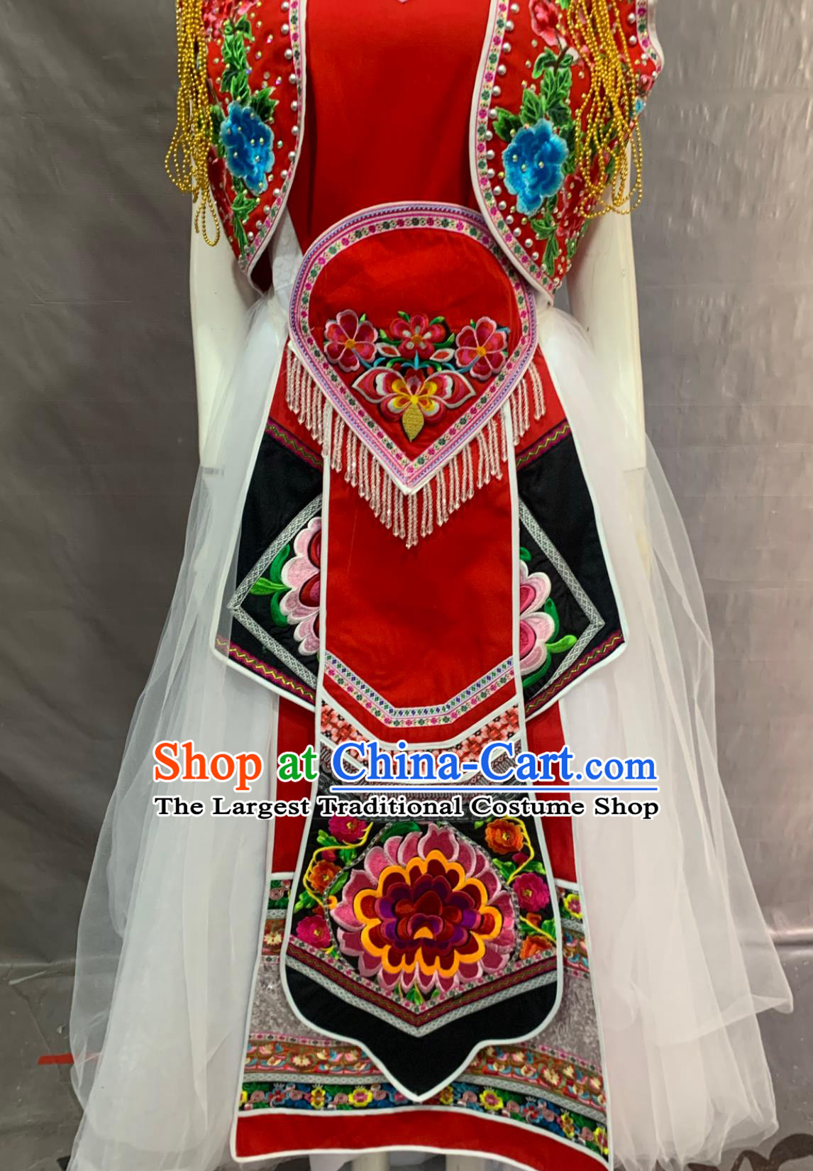 Chinese Ethnic Minority Bai Nationality Costume Dali Yunnan Embroidered Bai Wedding Performance Attire For Women