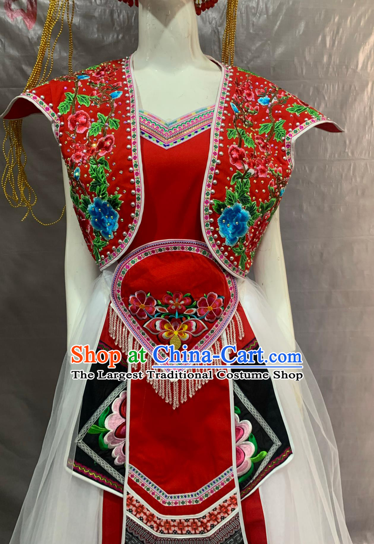 Chinese Ethnic Minority Bai Nationality Costume Dali Yunnan Embroidered Bai Wedding Performance Attire For Women