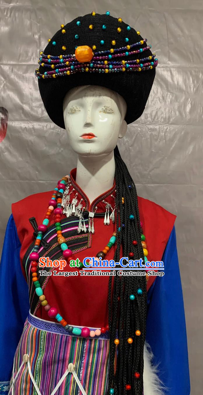 Pumi Ethnic Adult Long Dress Performance Costume Embroidered  Chinese Ethnic Minorities Traditional Clothing Suit