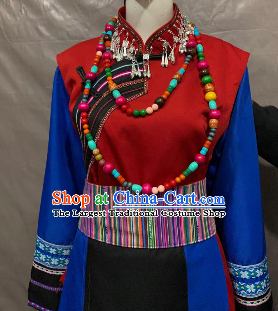 Pumi Ethnic Adult Long Dress Performance Costume Embroidered  Chinese Ethnic Minorities Traditional Clothing Suit
