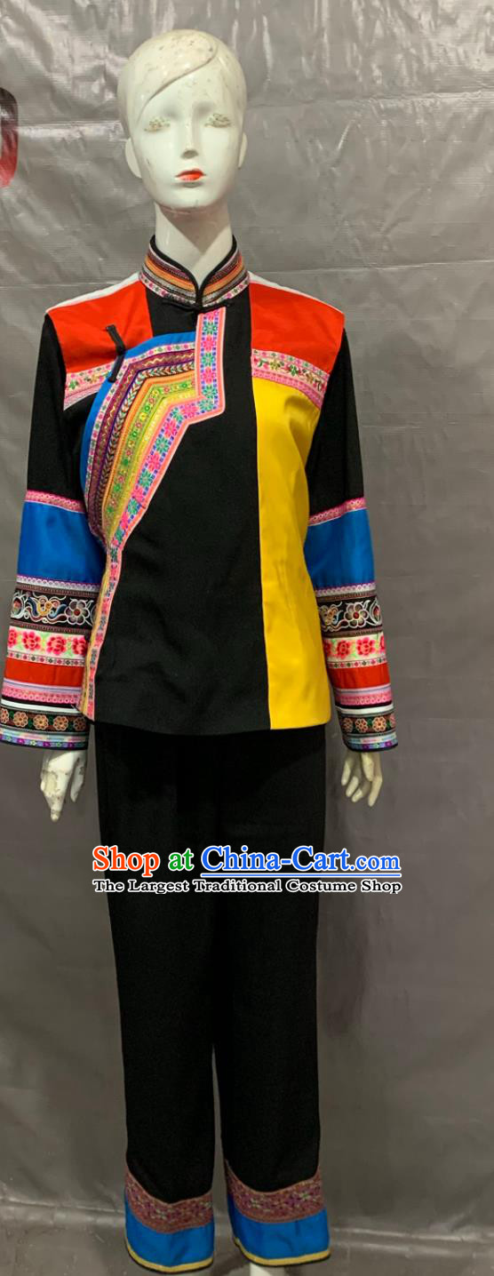 Lis Ethnic Adult Long Dress Performance Costume Embroidered  Chinese Ethnic Minorities Traditional Clothing Black Suit