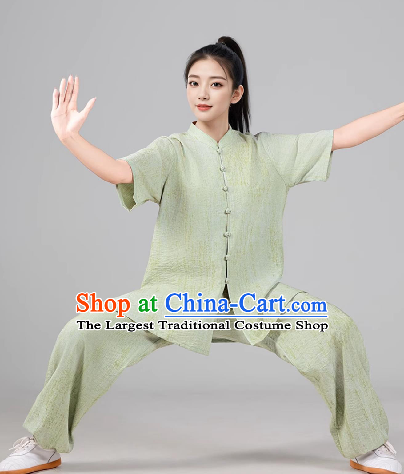 Green Women Tai Chi Suit Short Sleeve Taiji Uniform Ba Duan Jin Training Outfit