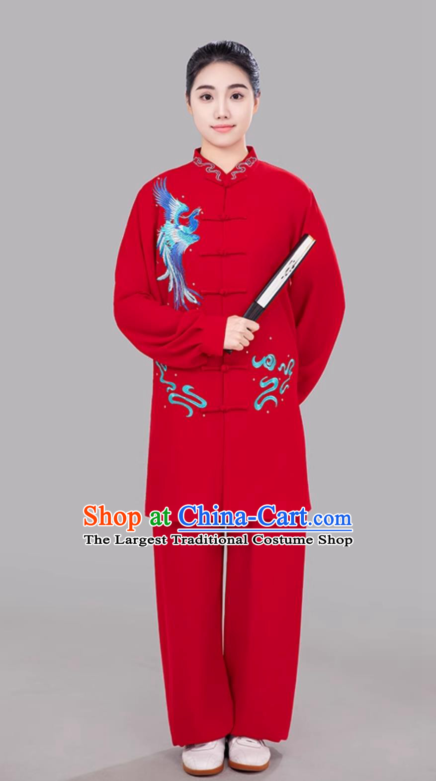 Red Phoenix Embroidered Women Tai Chi Suit Taiji Costume Ba Duan Jin Training Outfit