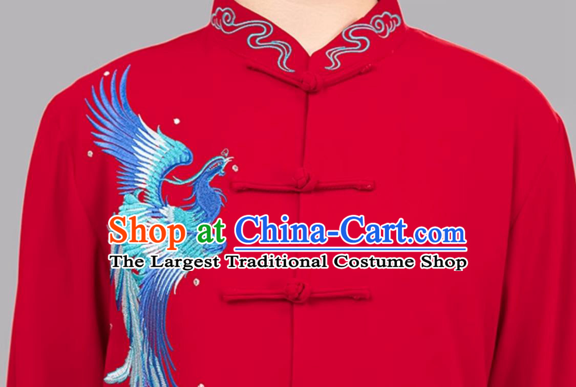 Red Phoenix Embroidered Women Tai Chi Suit Taiji Costume Ba Duan Jin Training Outfit
